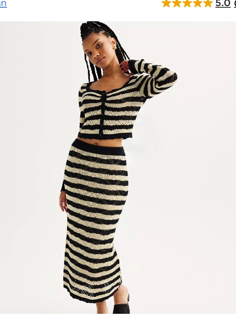 Freshman 1996 Striped Crochet Long Sleeve Top & Maxi Skirt Set - Black & Cream